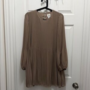Wilfred Taupe Pleated Long Sleeve Mini Dress